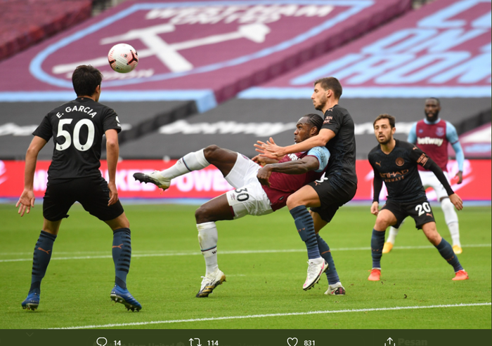 Michail Antonio mencetak gol pertama West Ham United atas Manchester City