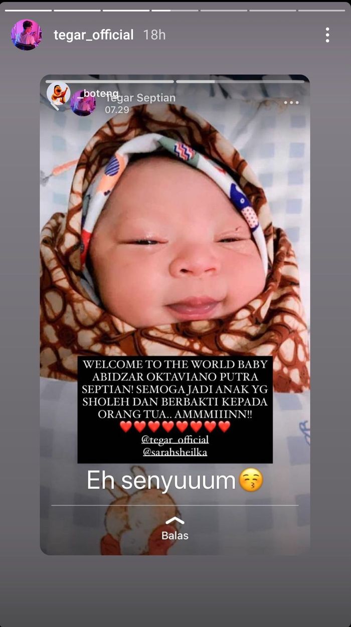 Ucapan selamat atas kelahiran anak pertama Tegar Septian.