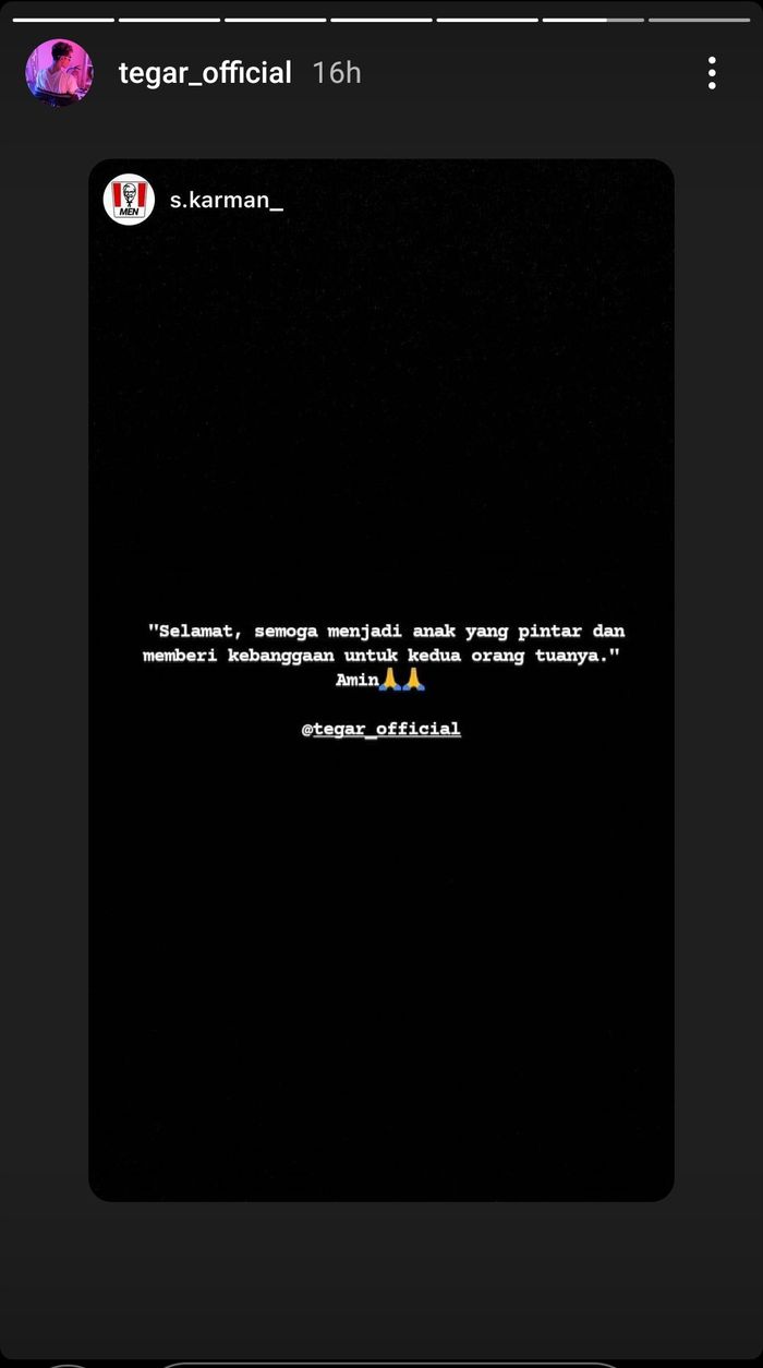 Ucapan selamat untuk kelahiran anak pertama Tegar Septian.