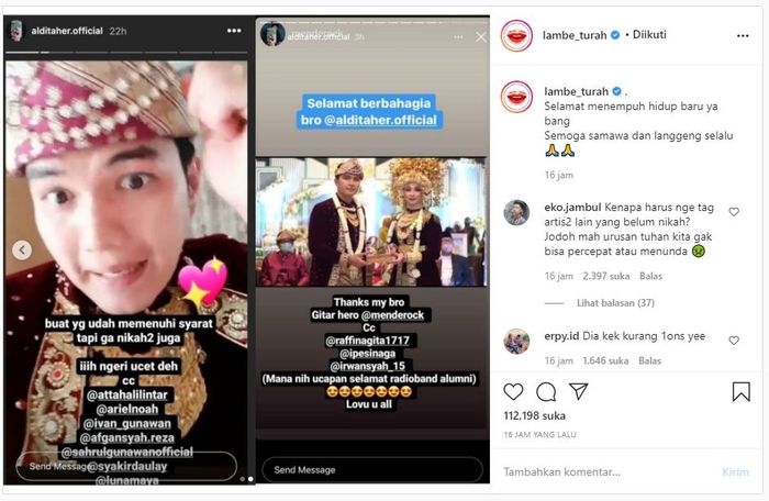 Baru saja menikah, <a href='https://palembang.tribunnews.com/tag/aldi-taher' title='Aldi&nbsp;Taher'>Aldi&nbsp;Taher</a> terang-terangan sindir artis besar Tanah Air yang belum juga menikah seperti Ariel NOAH hingga <a href='https://palembang.tribunnews.com/tag/atta-halilintar' title='Atta&nbsp;Halilintar'>Atta&nbsp;Halilintar</a>