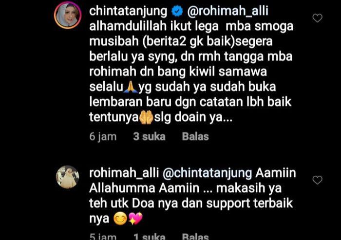 Chinta Tanjung doakan rumah tangga Rohimah dan Kiwil