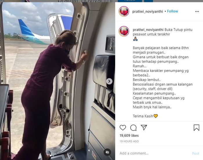 Postingan Pratiwi Noviyanthi, pramugari yang pensiun dini