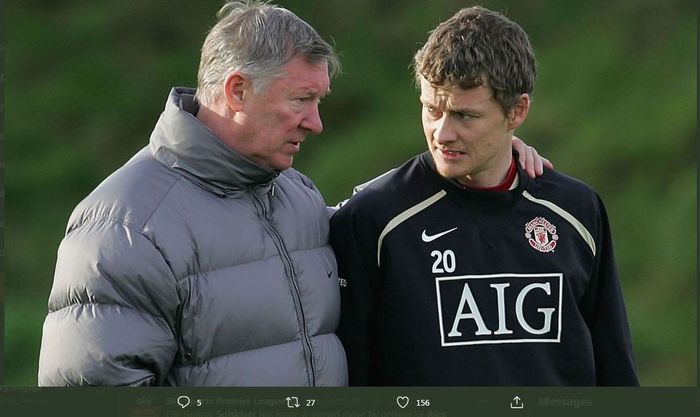 Ole Gunnar Solskjaer saat masih dilatih Sir Alex Ferguson di Manchester United.