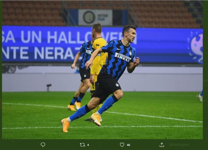 Ivan Perisic mencetak gol Inter Milan ke gawang Parma dalam duel Liga Italia, 31 Oktober 2020.