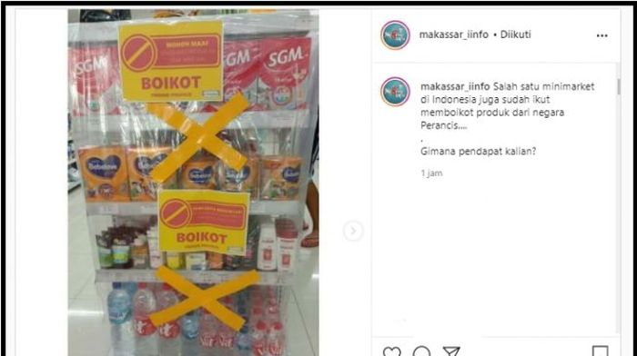 Tangkapan Layar Foto Minimarket Boikot Produk tertentu.