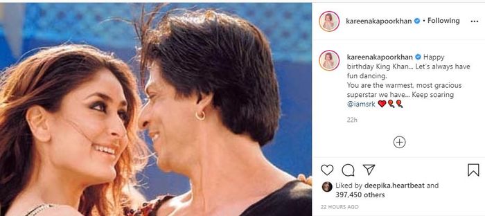 Kareena Kapoor beri ucapan manis untuk Shah Rukh Khan
