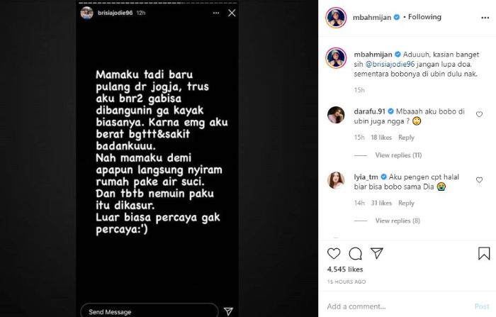 Pesan dari Mbah Mijan untuk Brisia Jodie.