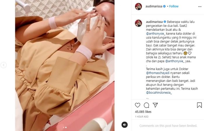 Hamil anak pertama, Audi Marissa nangis di depan dokter usai dengar detak jantung janinnya.