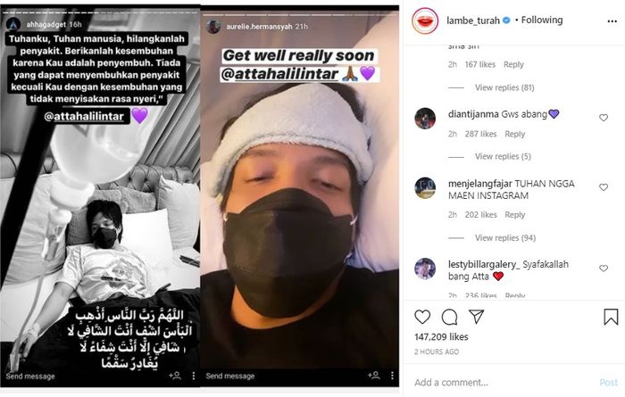 Atta Halilintar baru-baru ini terlihat terbaring lemah dengan selang infus