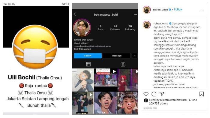 Aksi bully terhadap Betrand Peto dan Tahlia Putri Onsu oleh oknum pengguna sosmed yang diposting Ruben Onsu, Kamis (5/11/2020).