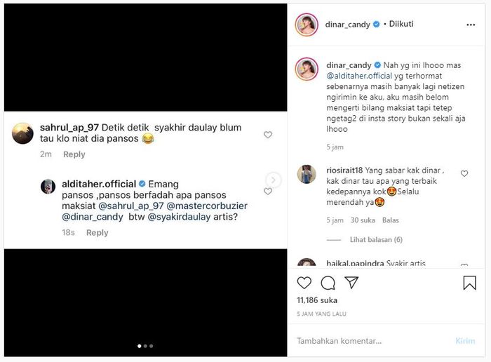 Tanggapan menohok Dinar Candy pada Aldi Taher yang gemar menyebut akun artis besar Tanah Air