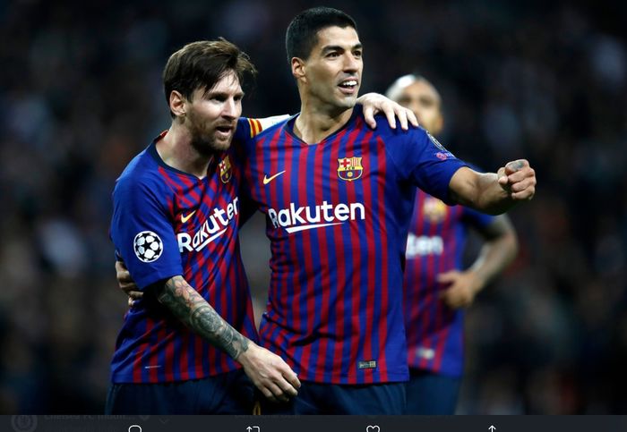 Momen kebersamaan Lionel Messi dan Luis Suarez kala masih sama-sama membela Barcelona.