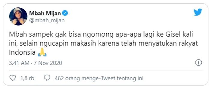 Postingan Mbah Mijan di Twitter
 
