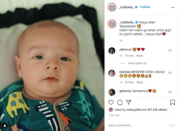 Wajah ganteng Baby Air ternyata duplikat dari paras cantik Irish Bella saat masih kecil