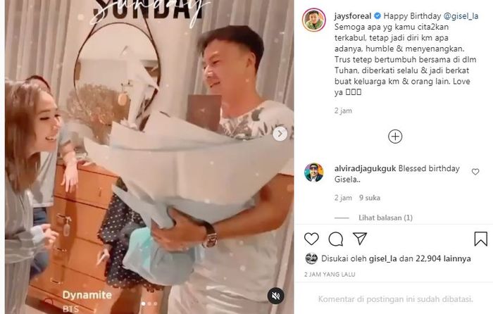 Di hari ulang tahunnya itu, Gisella Anastasia mendapat kejutan romantis dari sang kekasih, Wijaya Saputra alias Wijin.
 