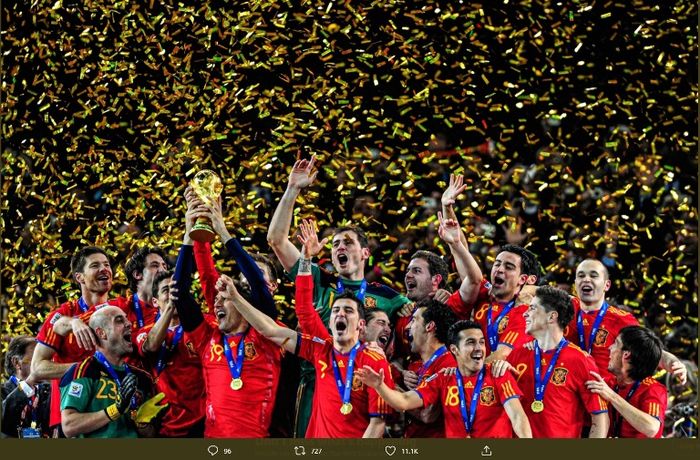 Timnas Spanyol saat menjuarai Piala Dunia 2010.