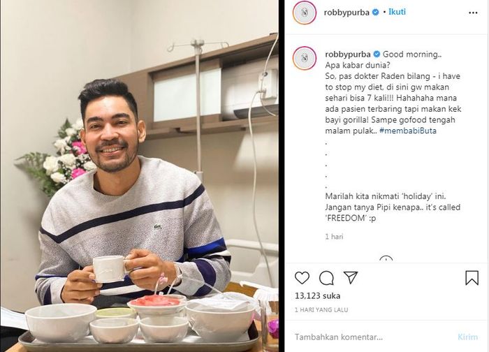Robby Purba tengah menjalani perawatan di rumah sakit.Instagram pribadinya @robbypurba