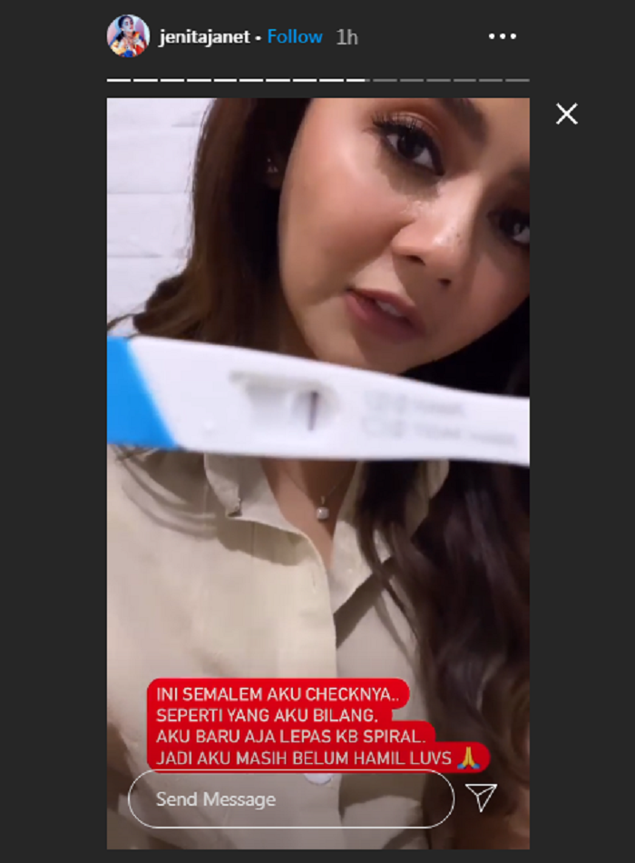 Jenita Janet tunjukkan hasil testpack untuk jawab tudingan netizen dirinya hamil duluan.IG @jenitajanet