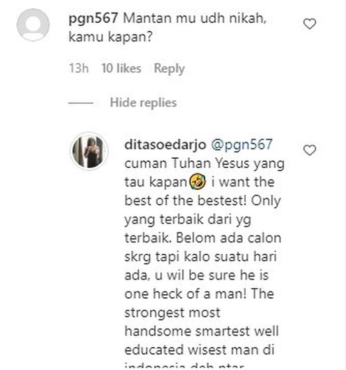 Dita Soedarjo beri jawaban menohok saat disindir netizen gegara ditinggal nikah oleh Denny Sumargo