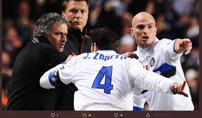 Jose Mourinho saat memimpin Inter Milan tandang ke Chelsea di Liga Champions 2009-2010.