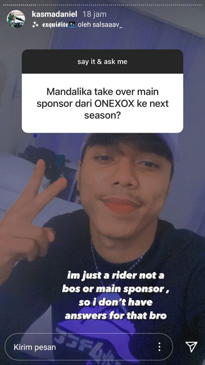 Kasma Daniel melalui instagramnya saat menjawab pertanyaan soal Mandalika Racing Team dan SAG Team