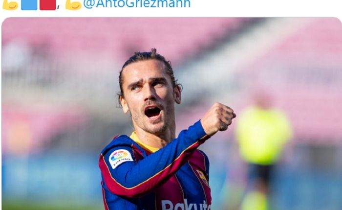 Pemain Barcelona, Antoine Griezmann, mencetak satu gol saat menjamu Osasuna di Stadion Camp Nou dalam laga pekan ke-11 Liga Spanyol 2020-2021, Minggu (29/11/2020) pukul 20.00 WIB