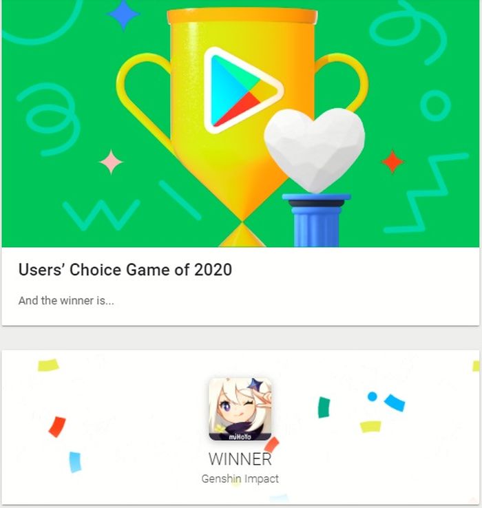 Genshin Impact is the best game 2020 version of Google Play.