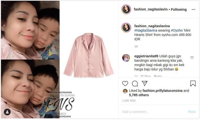 Baju Tidur Nagita Slavina yang harganya setengah juta ini sukses jadi pusat perhatian netizen