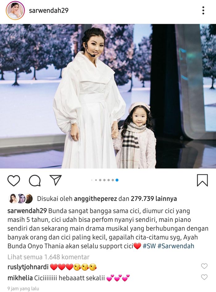 Ungkapan bangga Sarwendah untuk Thalia