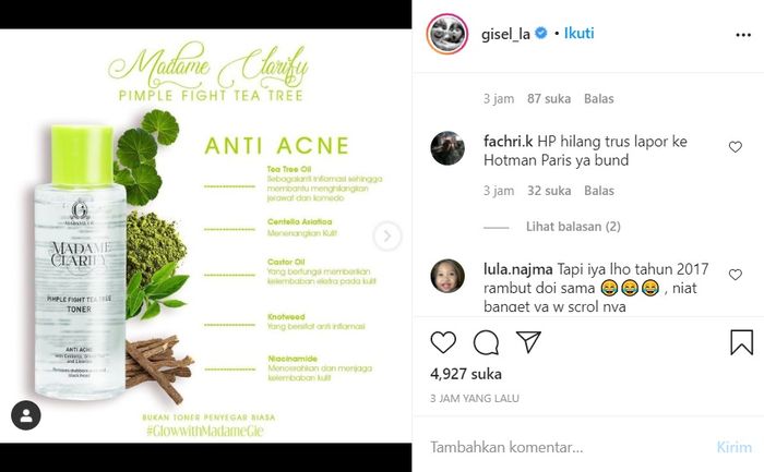 Posting-an Gisel yang dibanjiri komen netizen