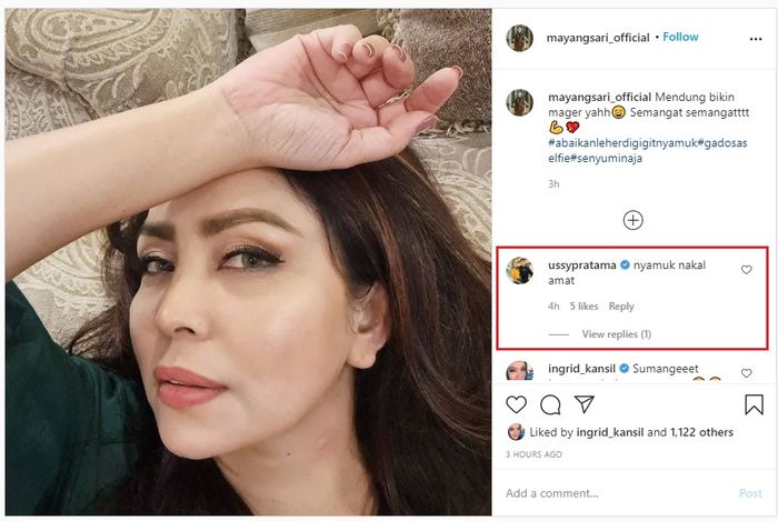Ussy Sulistiawaty beri komentar pada unggahan terbaru Mayangsari