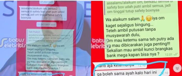 Isi pesan teks antara Teddy dan Putri Delina soal harta warisan Lina Jubaedah. (YouTube Surya Citra Televisi (SCTV)