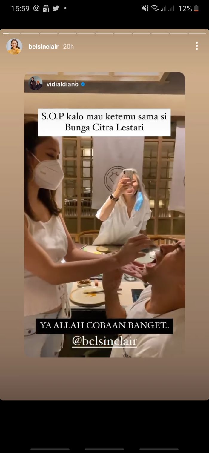 Bunga Citra Lestari melakukan swab tes untuk Vidi Aldiano.