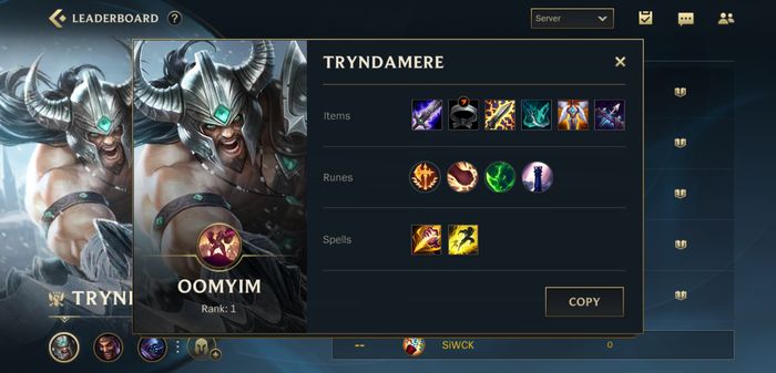 Top player champion Tryndamere in League of Legends: Wild Rift (10/12/20)