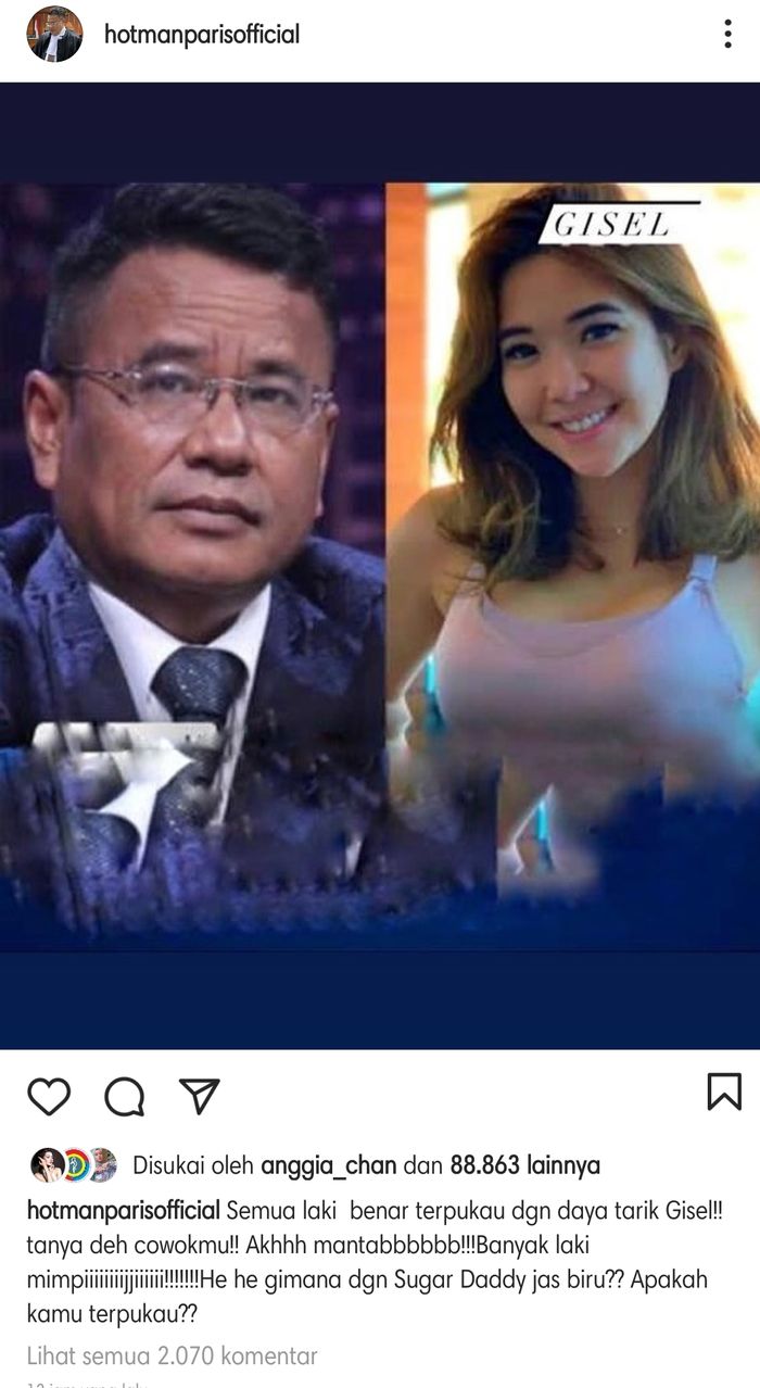 Hotman Paris Hutapea pun mengatakan, laki-laki pasti tak tahan melihat kecantikan Gisella Anastasia