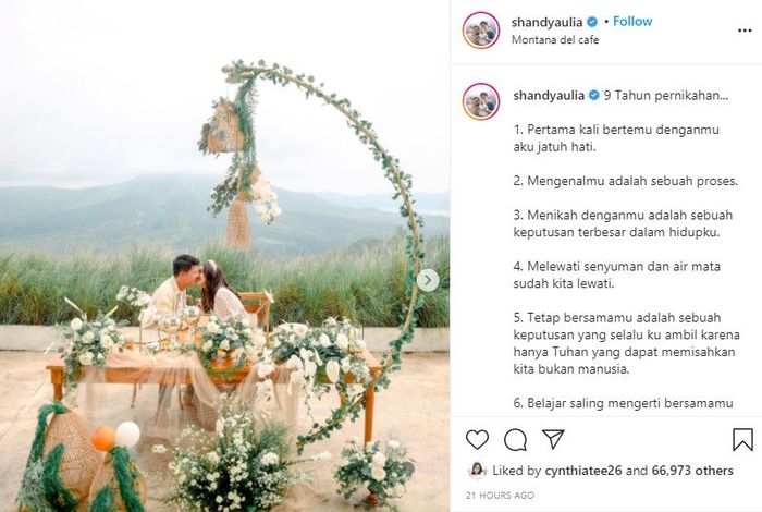 Unggahan Shandy Aulia di Instagram. (Instagram @shandyaulia)