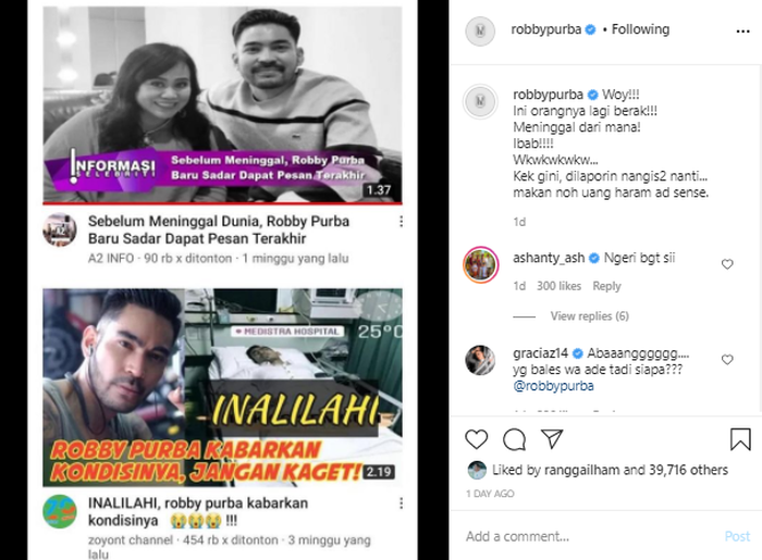 Robby Purba murka dikabarkan meninggal