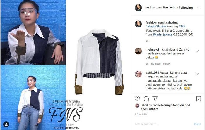 Penampakan kemeja dengan motif bak kain perca seharga hampir RP 7 juta milik Nagita Slavina ini sukses curi perhatian netizen