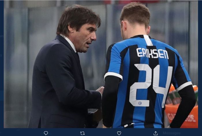 Pelatih Inter Milan, Antonio Conte, berbicara dengan Christian Eriksen.