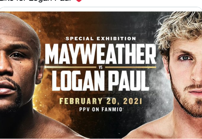 Poster laga tinju ekshibisi Floyd Mayweather Jr (kiri) vs Logan Paul pada 20 Februari 2021.