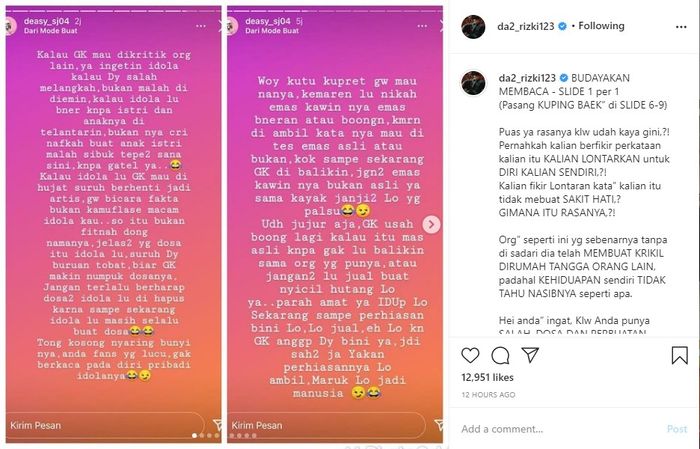 Curhat Rizki DA di media sosial