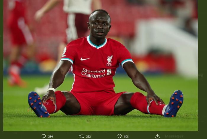 Ekspresi penyerang Liverpool, Sadio Mane.