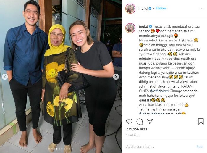 Unggahan Inul Daratista ketika sang ibu menemui pemain sinetron Ikatan Cinta.