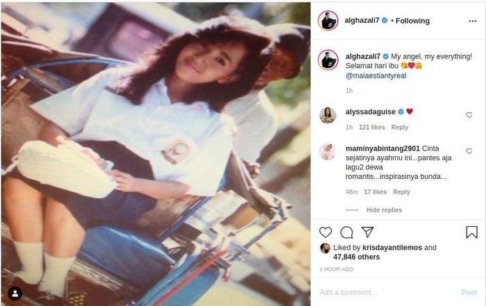 Al Ghazali posting foto lawas sang ibu, netizen puji kecantikan <a href='https://kupang.tribunnews.com/tag/maia-estianty' title='Maia Estianty'>Maia Estianty</a> hingga disebut mirip Nike Ardila.