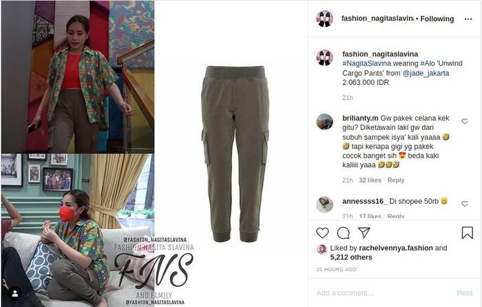 Penampakan celana panjang seharga Rp 2 jutaan milik Nagita Slavina yang sukses mencuri perhatian netizen