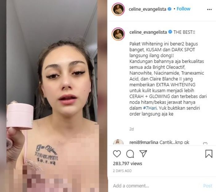 Tato Celine Evangelista di bagian dada