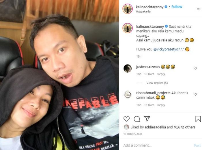 Potret mesra Kalina Ocktaranny dan Vicky Prasetyo