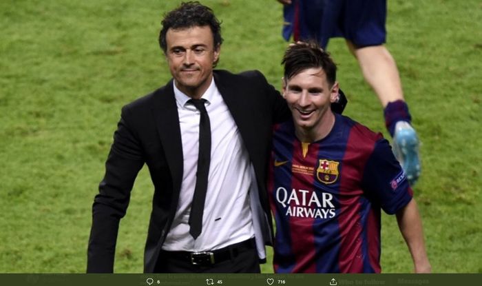Luis Enrique dan Lionel Messi saat masih sama-sama membela Barcelona.