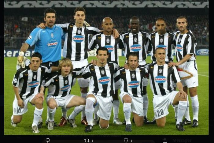 Gianluigi Buffon (kiri, atas), Zlatan Ibrahimovic (dua dari kiri atas), Pavel Nedved (dua dari kiri, bawah), dan Fabio Cannavaro (kanan, bawah), saat masih memperkuat Juventus.
