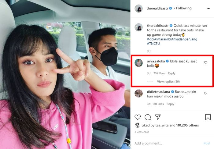 Unggahan <a href='https://palembang.tribunnews.com/tag/dian-sastro' title='Dian Sastro'>Dian Sastro</a> yang dikomentari <a href='https://palembang.tribunnews.com/tag/arya-saloka' title='Arya Saloka'>Arya Saloka</a>